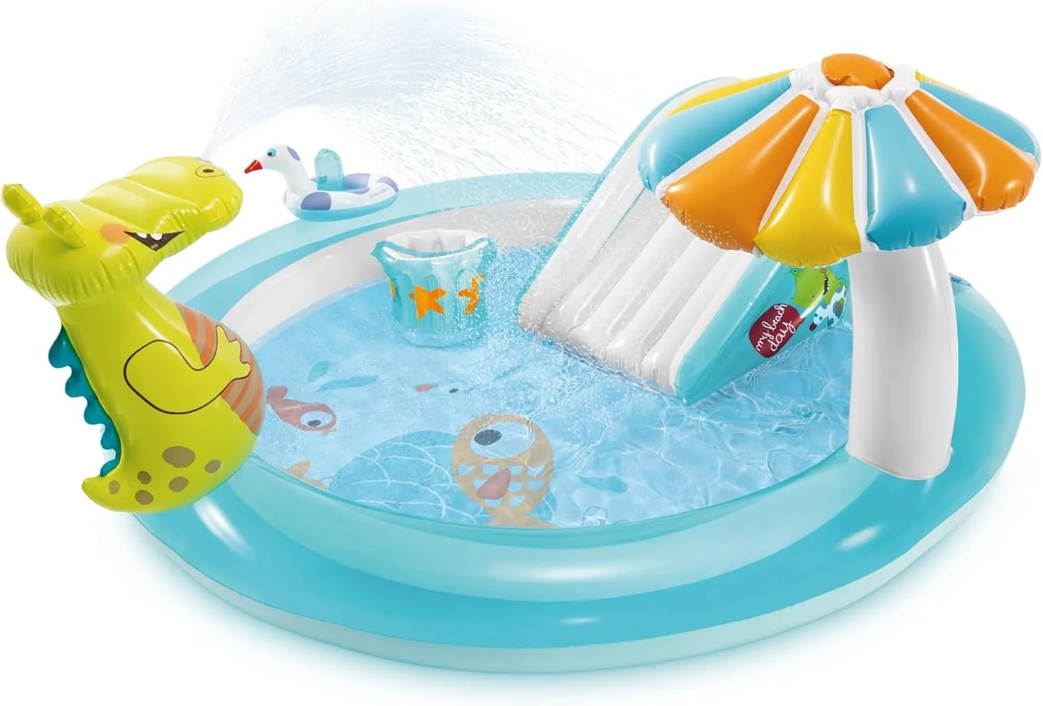 Intex Gator 6.6' x 5.6' x 4" Outdoor Inflatable Kiddie Pool Water Play Swim Center