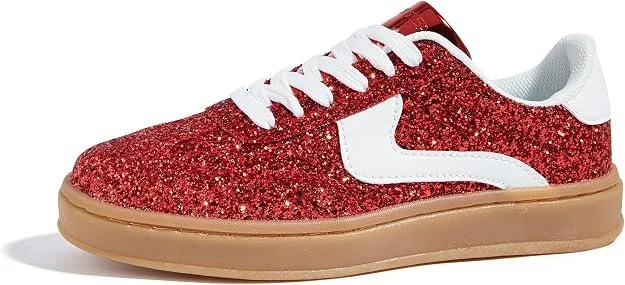 LUCKY STEP Women Glitter Fashion Sparkly Retro Sneakers | Casual Bling Shiny Dressy Bedazzled Bridal Wedding Anti Slip Walking Shoes