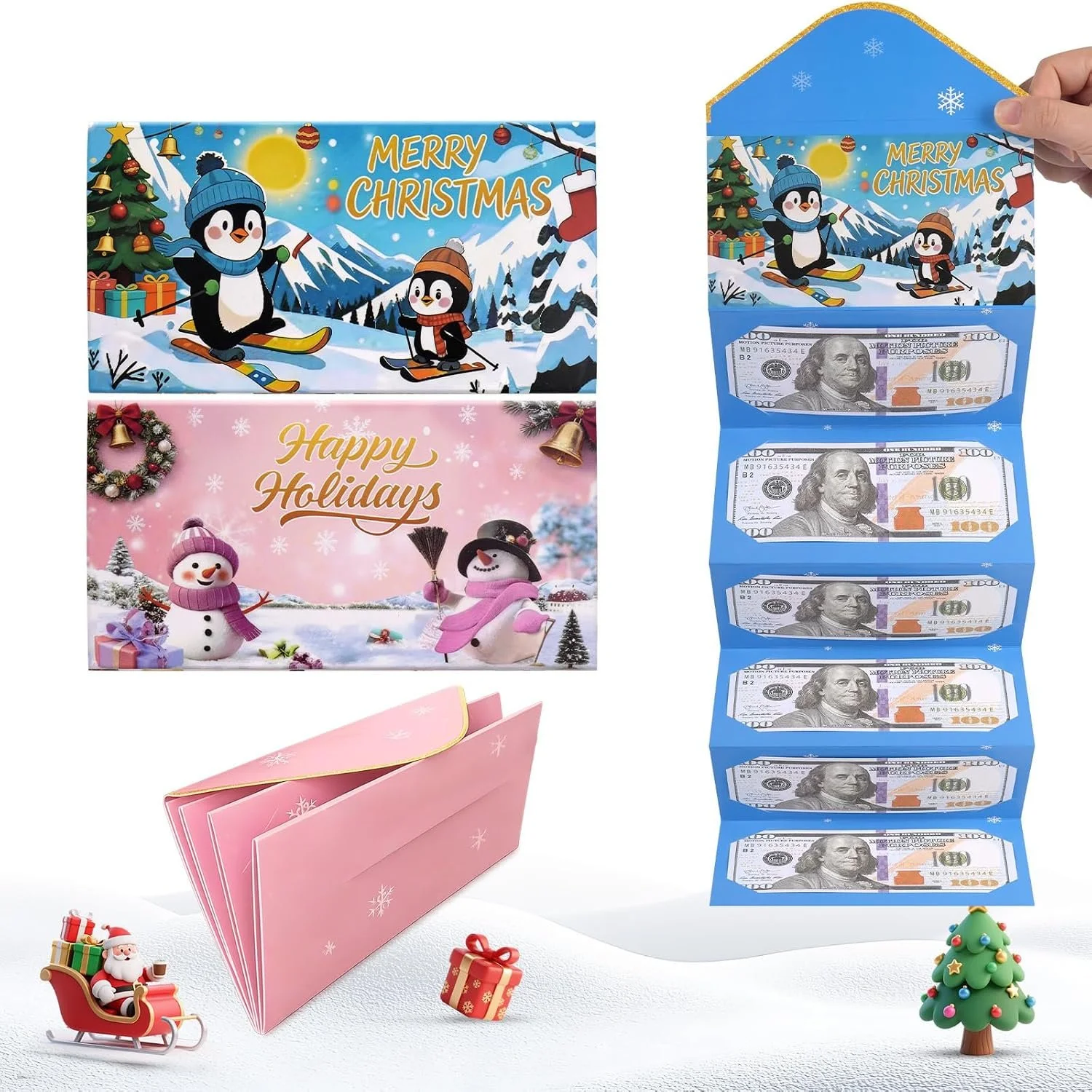 New 2Pcs Christmas Cash Gift Envelopes, Christmas Gift Card Holder | Christmas Money Holders for Cash, Self-Sealing Design for Surprise Christmas Card Cash Gift Holders Xmas Party Supplies