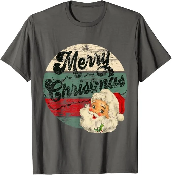 Vintage Santa Claus Merry Christmas Face Old Fashioned T-Shirt