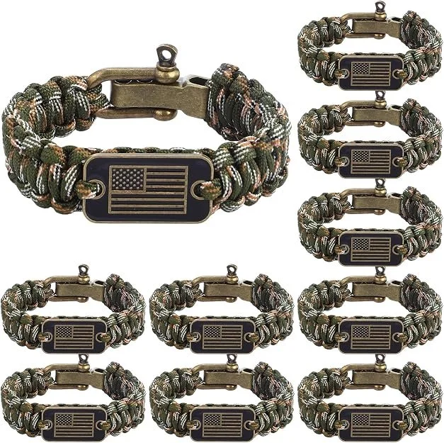 Liliaafar Memorial Day Patriotic Paracord Bracelet for Dad Veteran Tactical Bracelet Gift Adjustable for Christmas Veteran Day Favor Souvenir Stuff Sports Outdoors