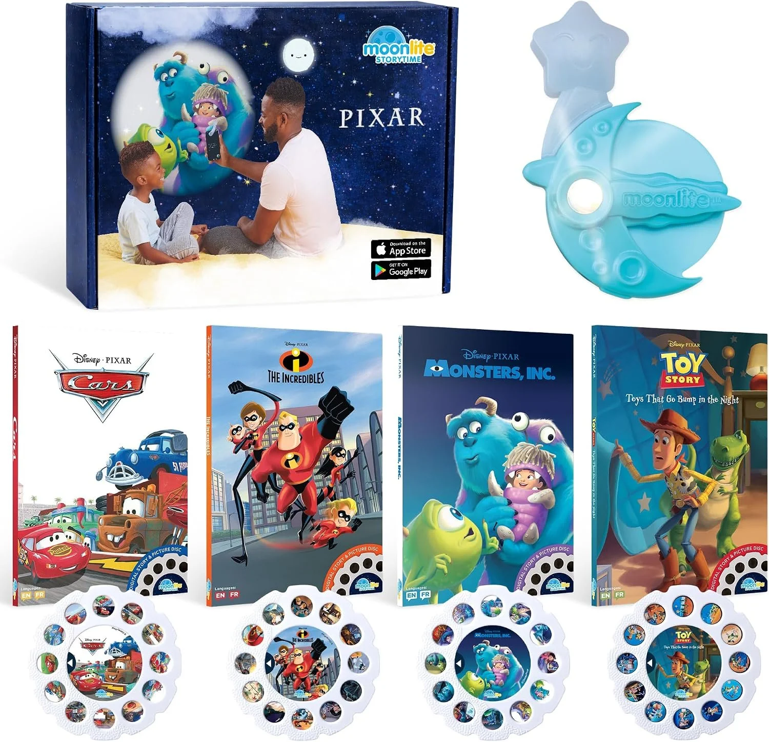Moonlite Storytime Starter Pack Set: Projector and 4 Fairy Tale Stories | Learning Gift for Children Ages 1 Year and Up, Ideal for Bedtime, Storytime and Family Travel, Storybook Art Projection