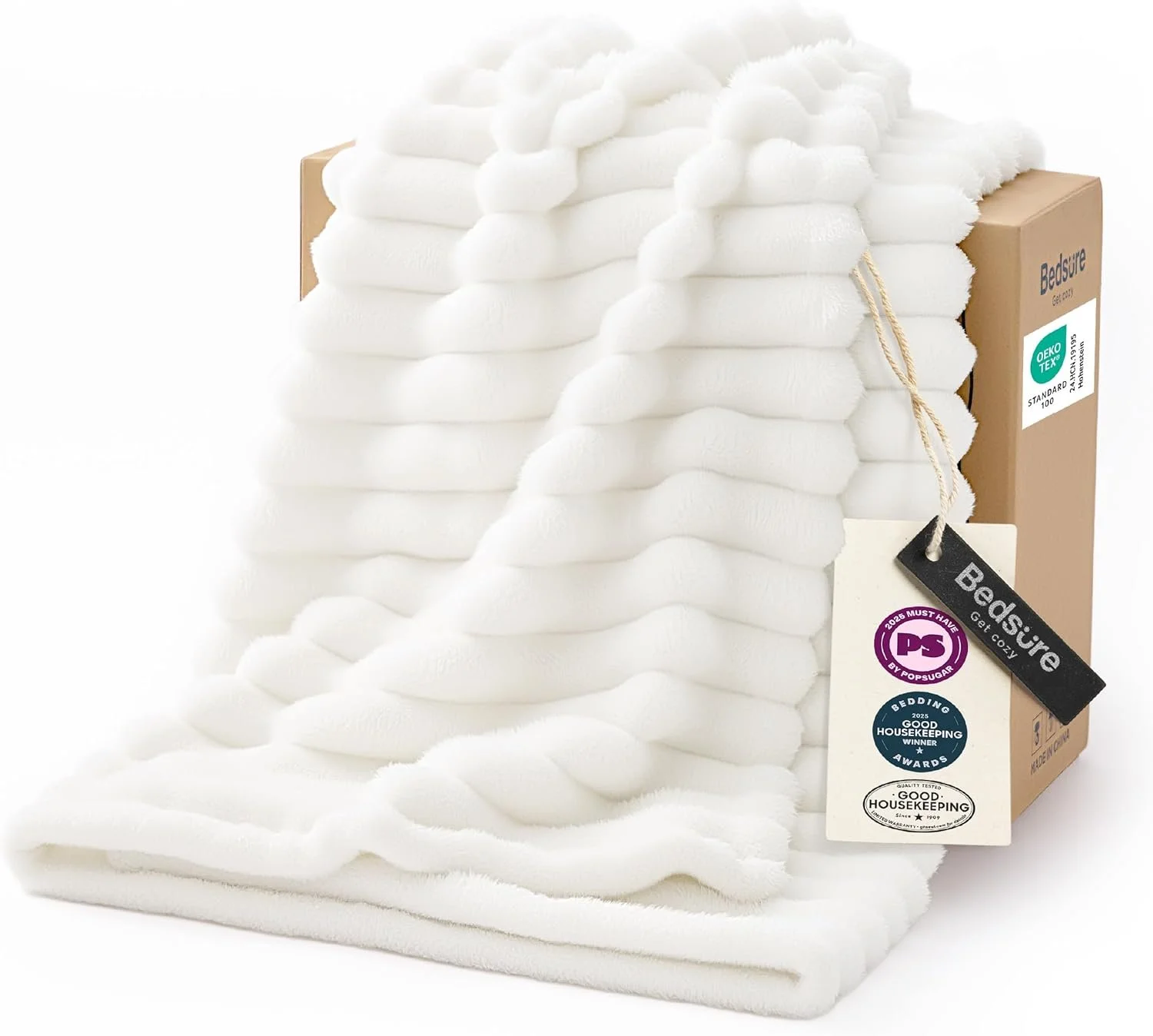 Bedsure GentleSoft White Throw Blanket for Couch - Birthday Gifts for Women Mom Her Girls, Cozy Fleece Blanket for Sofa Bed, Living Room Home Bedroom Decor Dorm Essentials, Off White, 50x60 Inches
