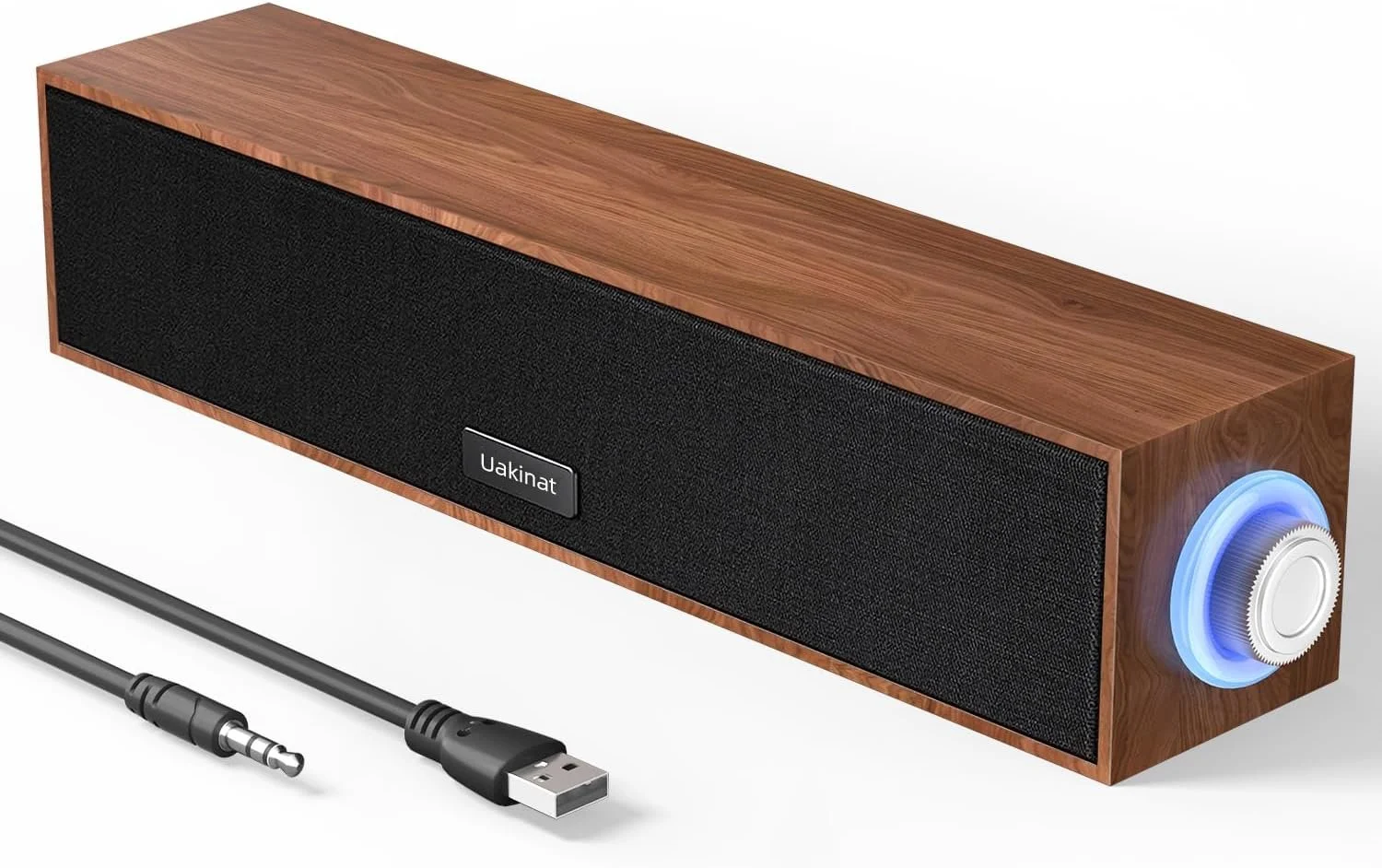 Uakinat Computer Speakers,Wooden Multimedia Digital Speaker,USB Powered 3.5mm AUX PC Speakers,Surround Sound Portable Computer Sound Bar Speaker for Desktop Laptop (Brown)