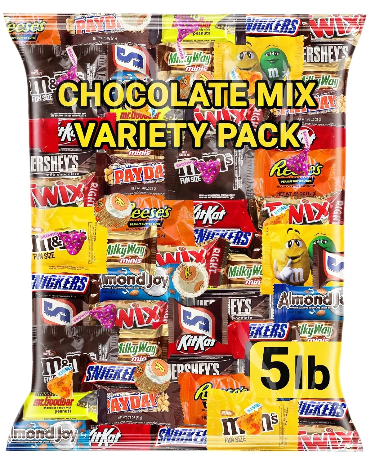 Assorted Chocolate Candy Variety Pack, 5 Lb Bulk Individually Wrapped | Milk and Dark Mini Chocolate Bars, Candy Mix Assortment for Office Snacks, Party Favors, Goodie Bags, Candy Bowls, Treat Bags