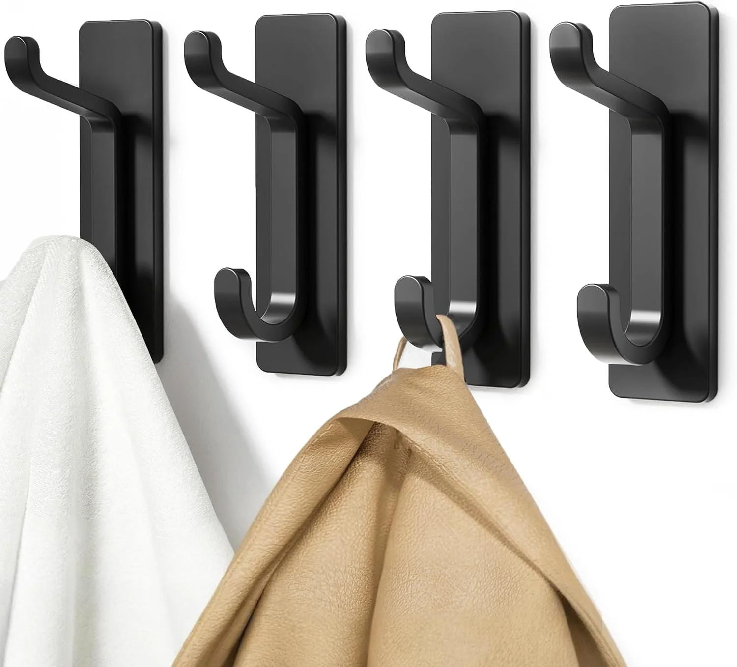 pickpiff 13LB Strong Stick-on Hooks for Coat & Towel, Black 4 Pack