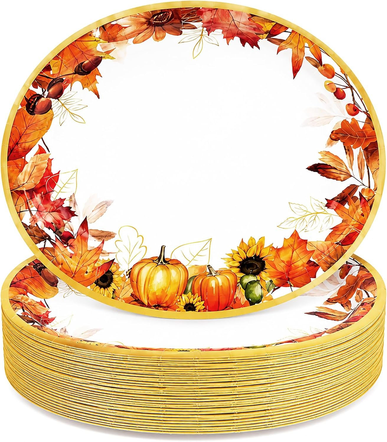 50Pcs Fall Oval Plates 12x10 Inch Watercolor Maple Leaf Thanksgiving Plate | Heavy Duty Disposable Paper Plates Offer Reliable Strength for Fall Dinners, Buffets, Family Gatherings and Holiday Parties