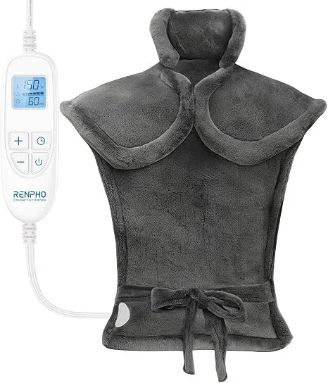 RENPHO Heating Pad for Back, Gift for Women & Men, FSA Eligible HSA | Fits for Neck & Shoulders, 6 Heat Levels, Weighted for Snug Fit, ETL Certified, Birthday Gift for Mom & Dad, 24 x 33", Gray