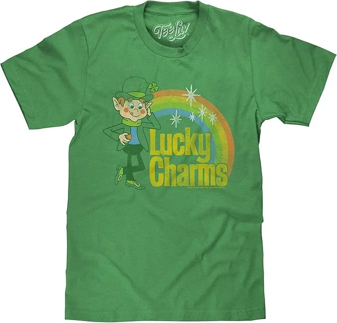 Tee Luv Men's Lucky Charms Shirt - Vintage Lucky The Leprechaun Logo T-Shirt