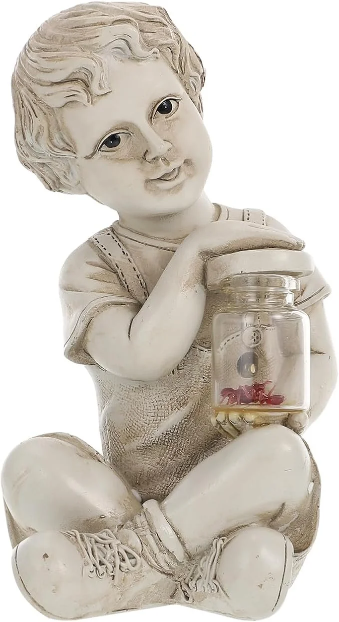 Yardwe Solar Lamp Sculpture Outdoor Garden Figurine Boy Statue Decor Solar Powered Landscape Lighting 3.5X3.5X7.2 Inches Weatherproof Lantern for Yard Patio