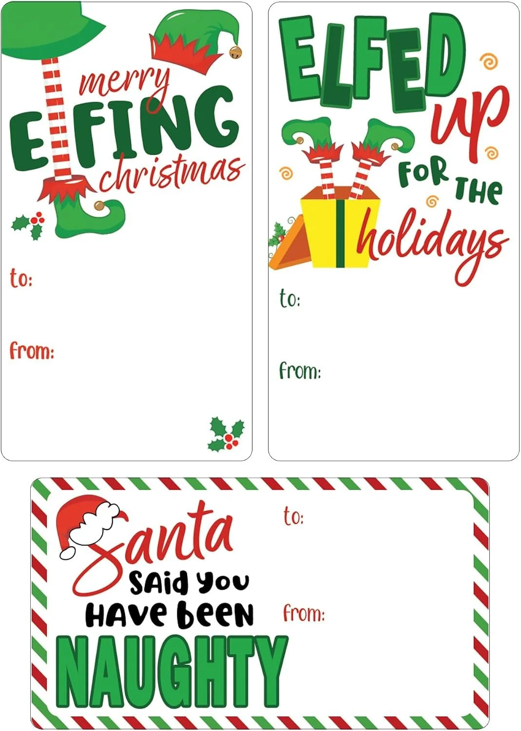 Let's Get Elfed Up Christmas Gift Tags, Funny Peel and Stick Christmas Gift Wrap Tags, Wrapping Paper Supplies - 75 Labels