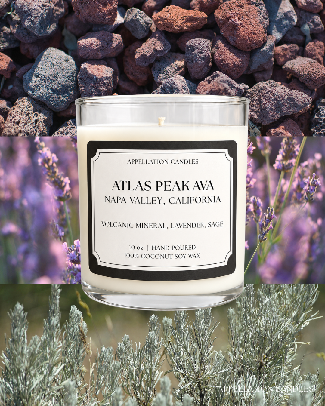 Atlas Peak AVA Candle - Volcanic mineral, Lavender, Sage