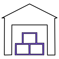 A digital illustration of a hierarchical organization chart with three levels, connected by lines, on a black background.