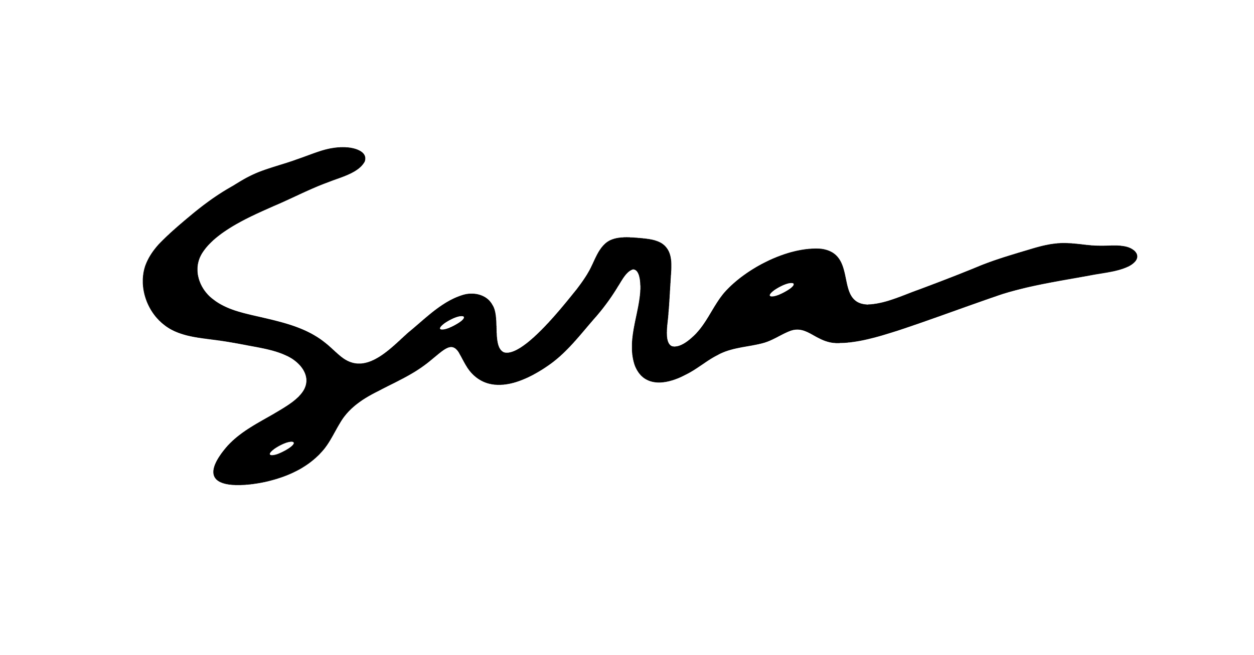 A black neon sign spelling the word "Sara" in cursive.