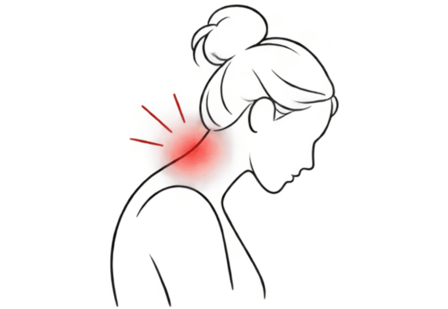 Minimalist graphic highlighting cervical spine tension, representing clinical massage for tech neck and desk posture in Seattle's Eastside.