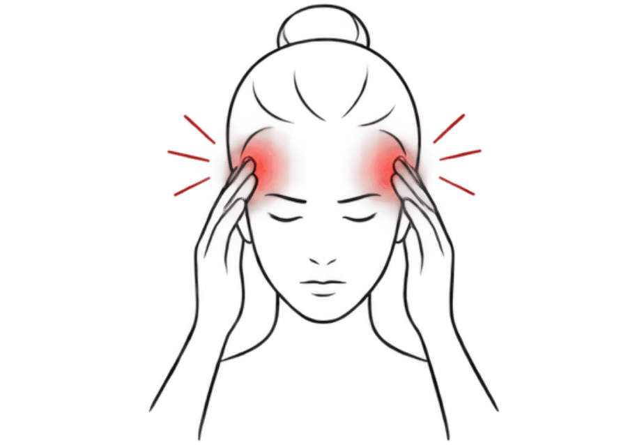 Clinical outline of a head with a highlighted tension band, illustrating targeted massage for tension headaches in Seattle's Eastside.