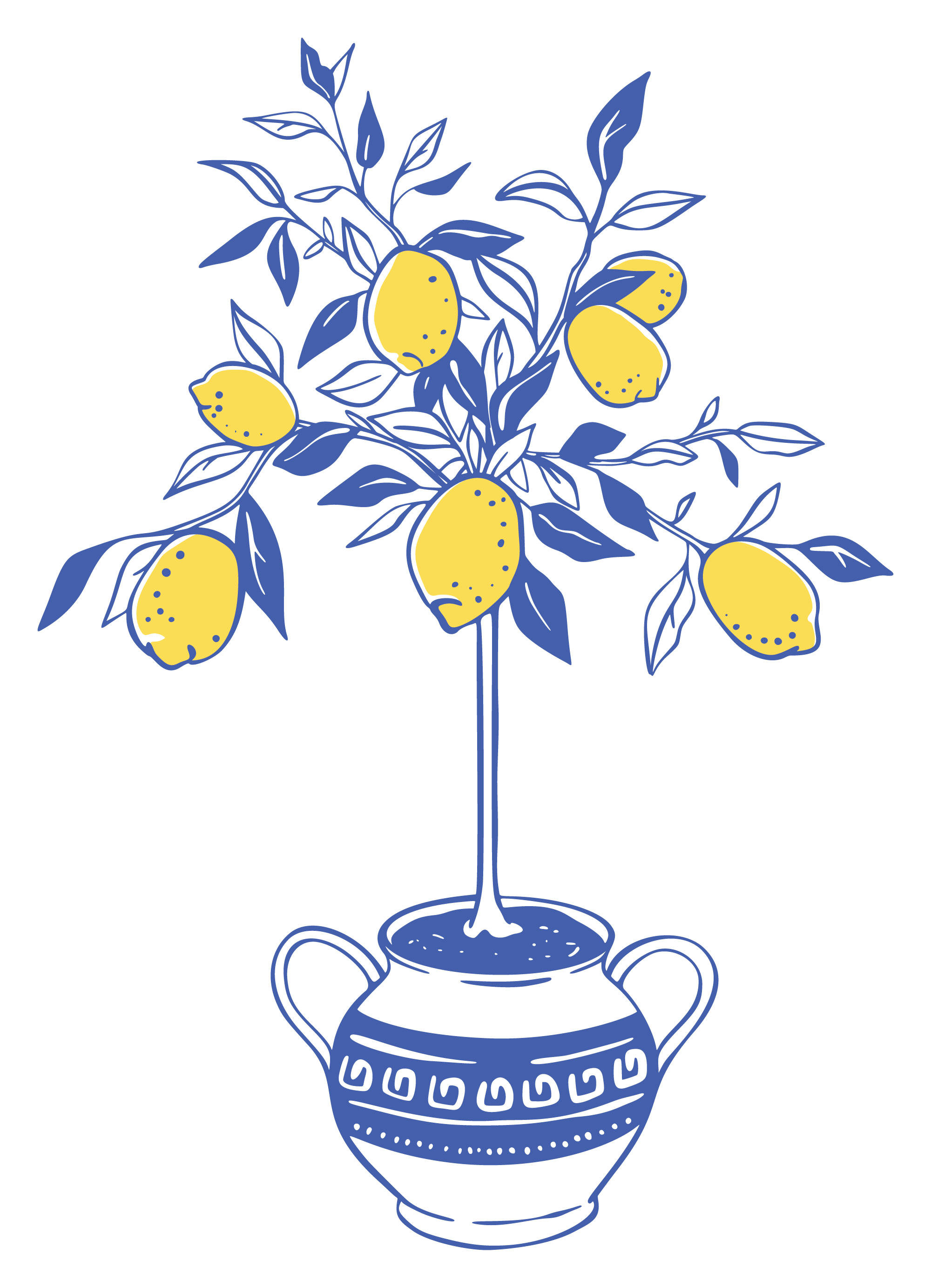 A stylized illustration of a lemon tree with yellow lemons and blue leaves representing the therapy offered for life after loss, trauma, and profound change.