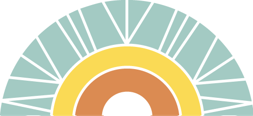 Close-up of a colorful, layered semi-circular diagram with concentric rings in brown, yellow, and light blue.