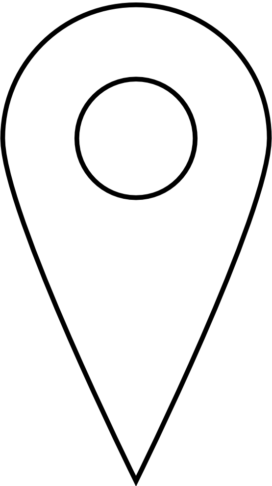 A black and white map location pin icon.