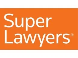Super Lawyers logo with an orange background and white text