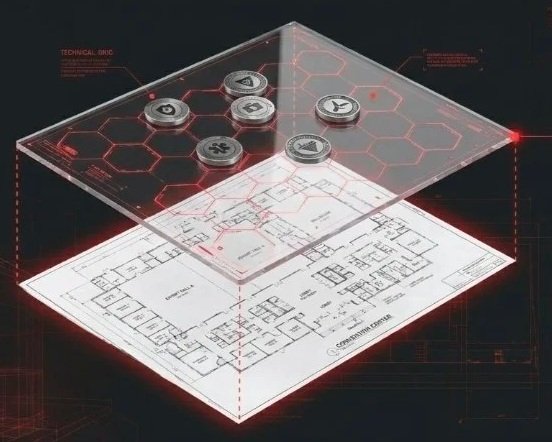 A digital 3D rendering showing a layered blueprint of a technical or architectural plan with icons of game controllers and tech-related symbols above.