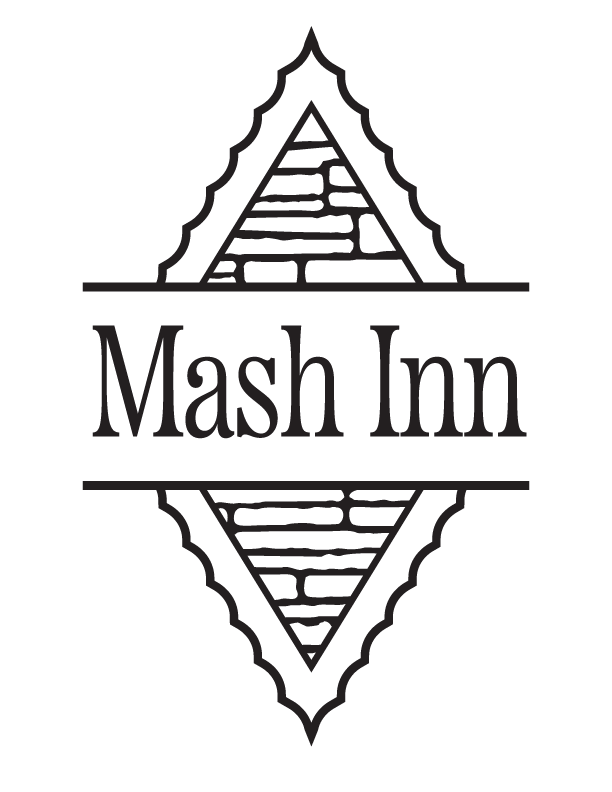 Logo of Mash Inn featuring a diamond-shaped outline with a brick pattern inside and the text 'Mash Inn' in the center.
