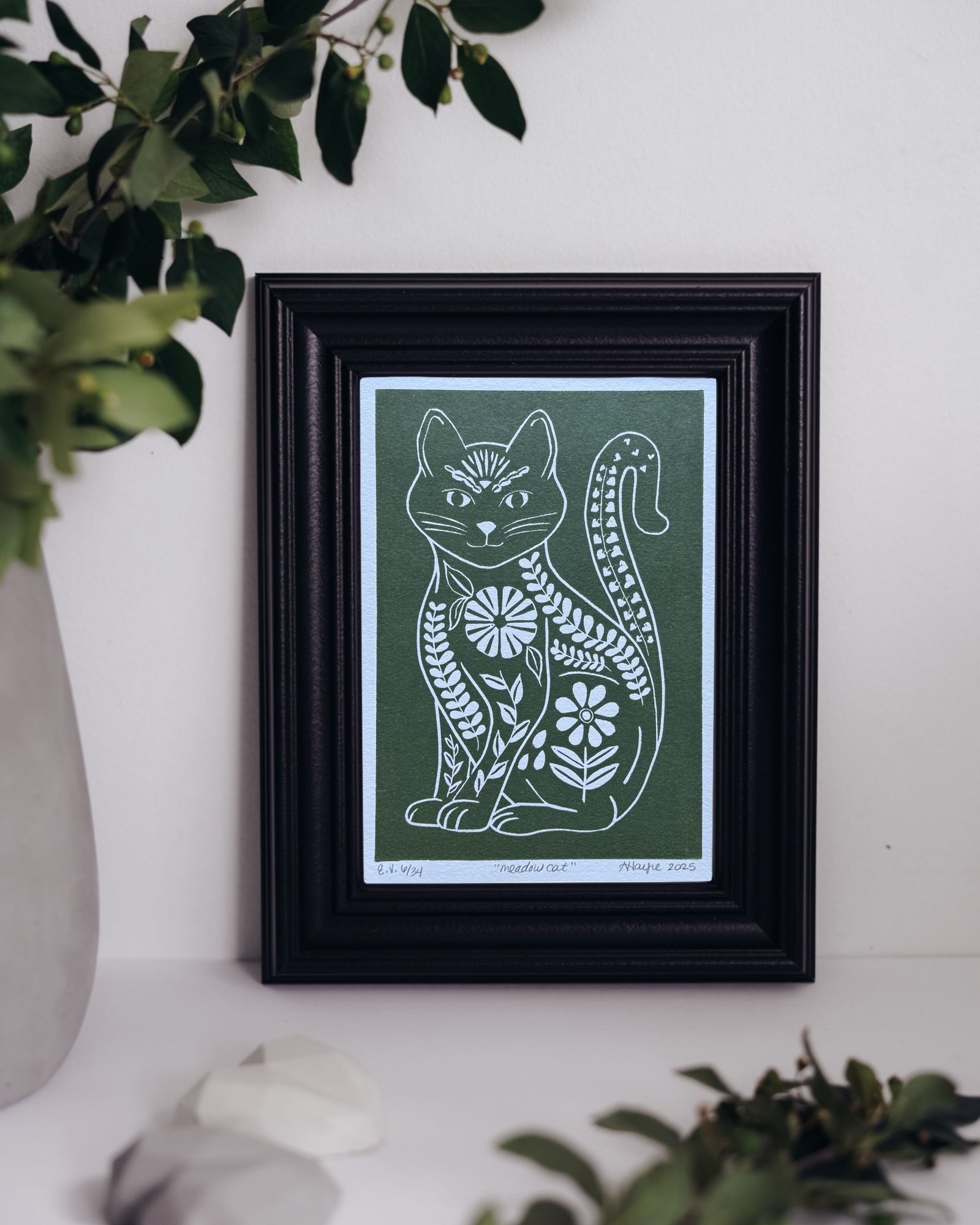 Meadow Cat Olive Green 6x8 Framed.jpg