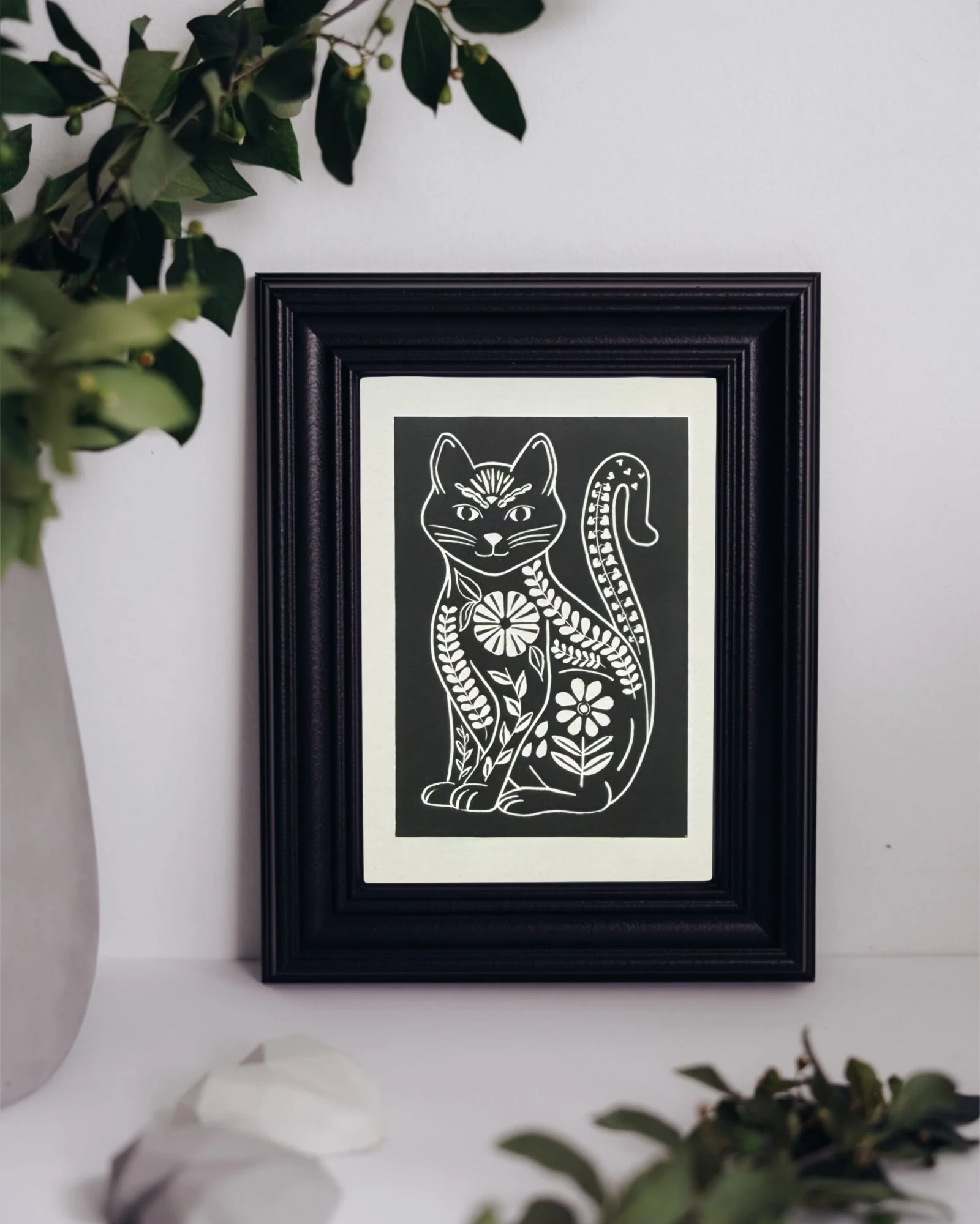 Meadow Cat Linocut Print