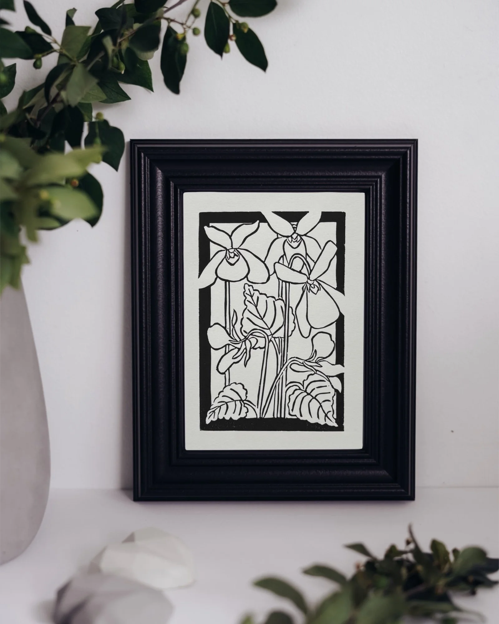 Early Dog Violet Linocut Print
