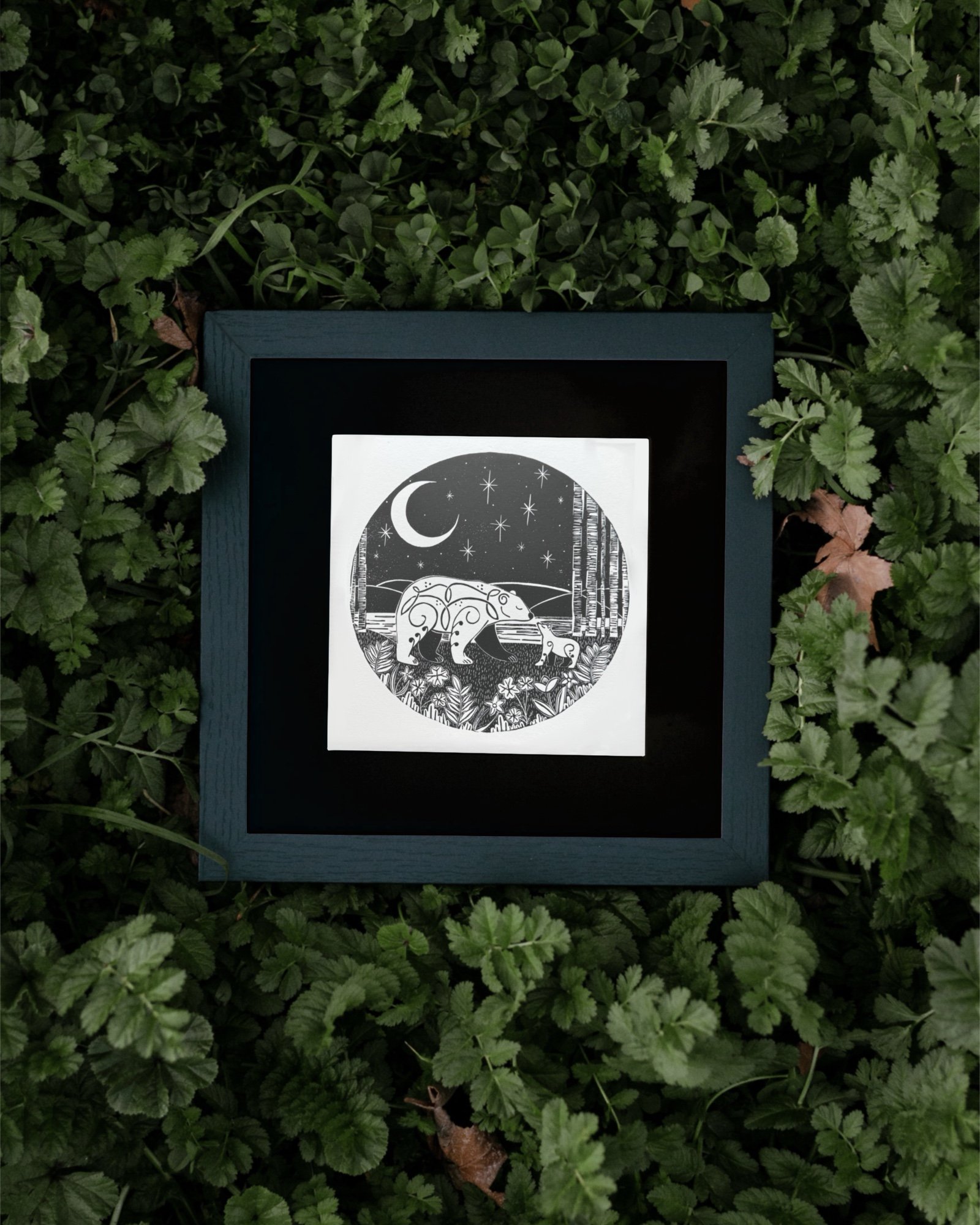 Whispers in the Midnight Forest Linocut Print