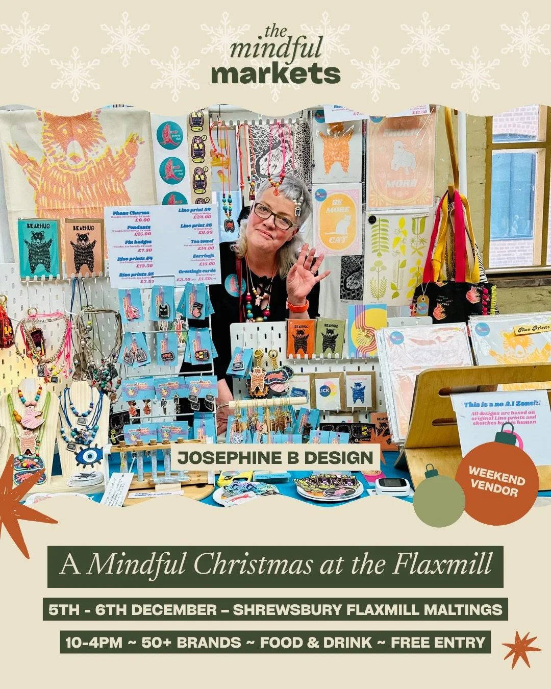 Colourful illustrations full of joy heading to Christmas at the Flaxmill 🌈🤍

Josephine, the illustrator behind @josephine.b.design creates playful artwork using a mix of lino printing, risograph and digital illustration. Alongside her prints, you&r