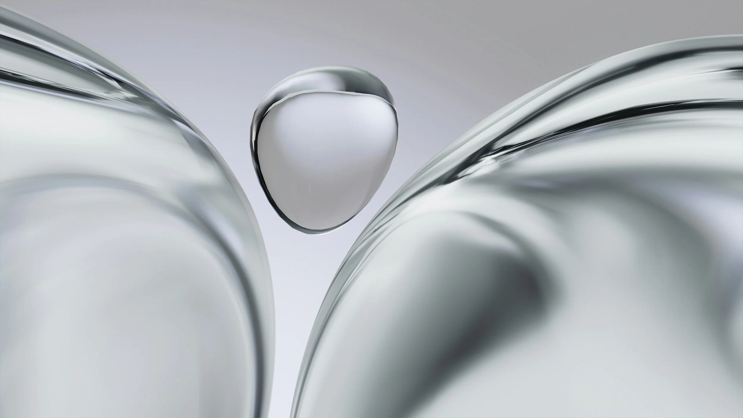 Close-up of metallic spray cans stacked together with a reflection, with a focus on a bubble on one of the cans