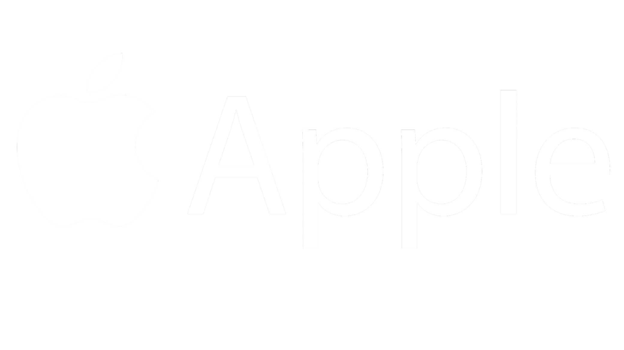 Black background with white Apple logo and the word 'Apple' written in a stylized font.