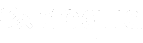 Aequa logo with wavy lines and the word 'aequa' in lowercase letters.