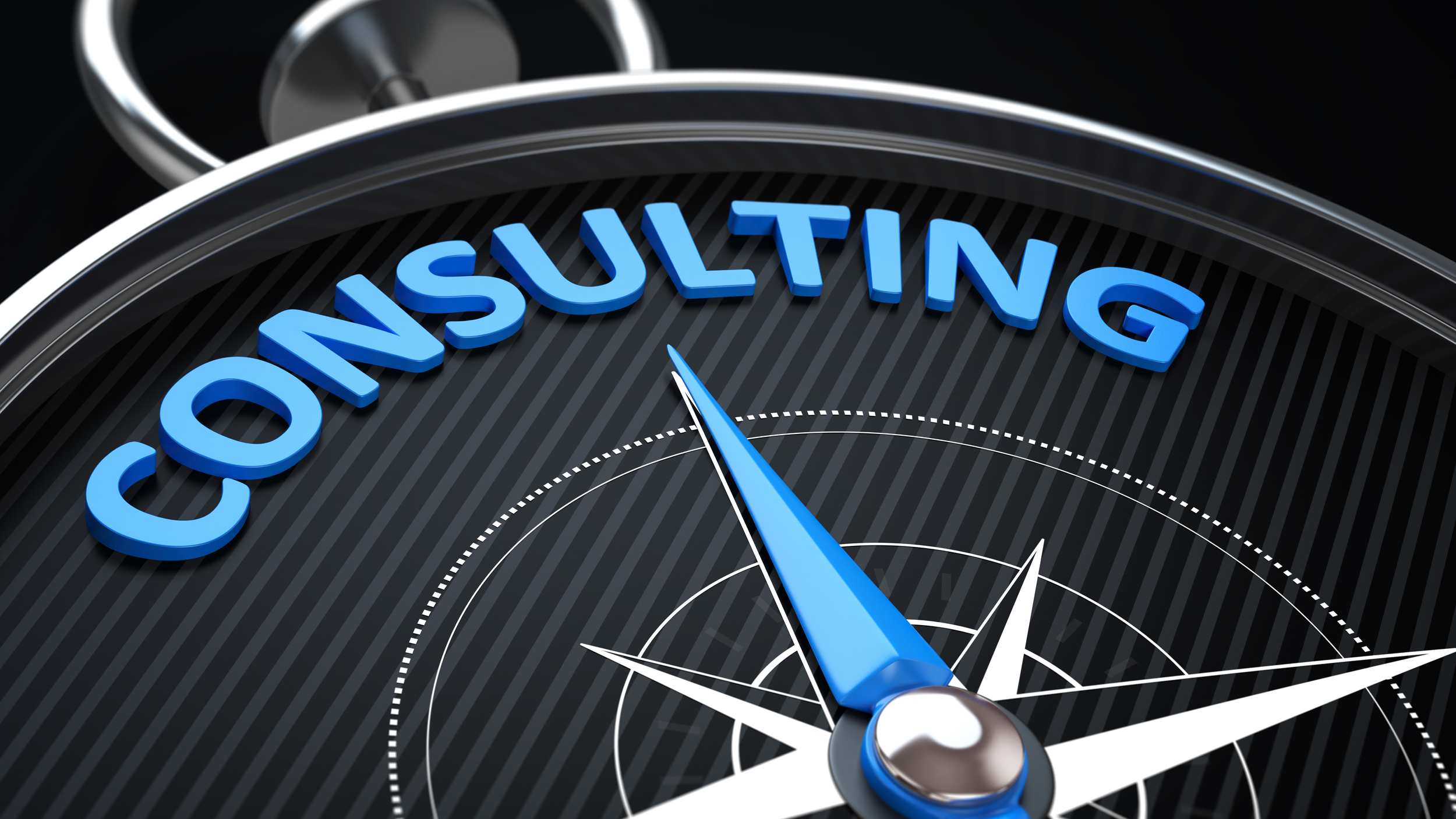 Close-up of a speedometer with the needle pointing towards the word 'CONSOLIDATING' in bold blue letters, on a dark background with metallic and white details.