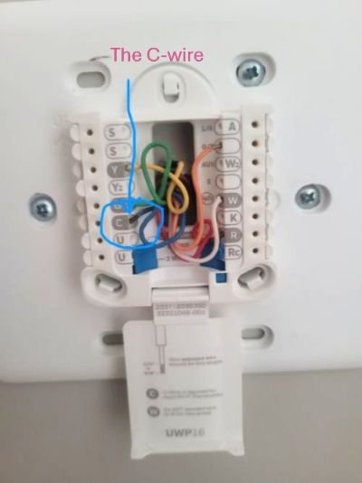 Thermostat base showing a C-wire