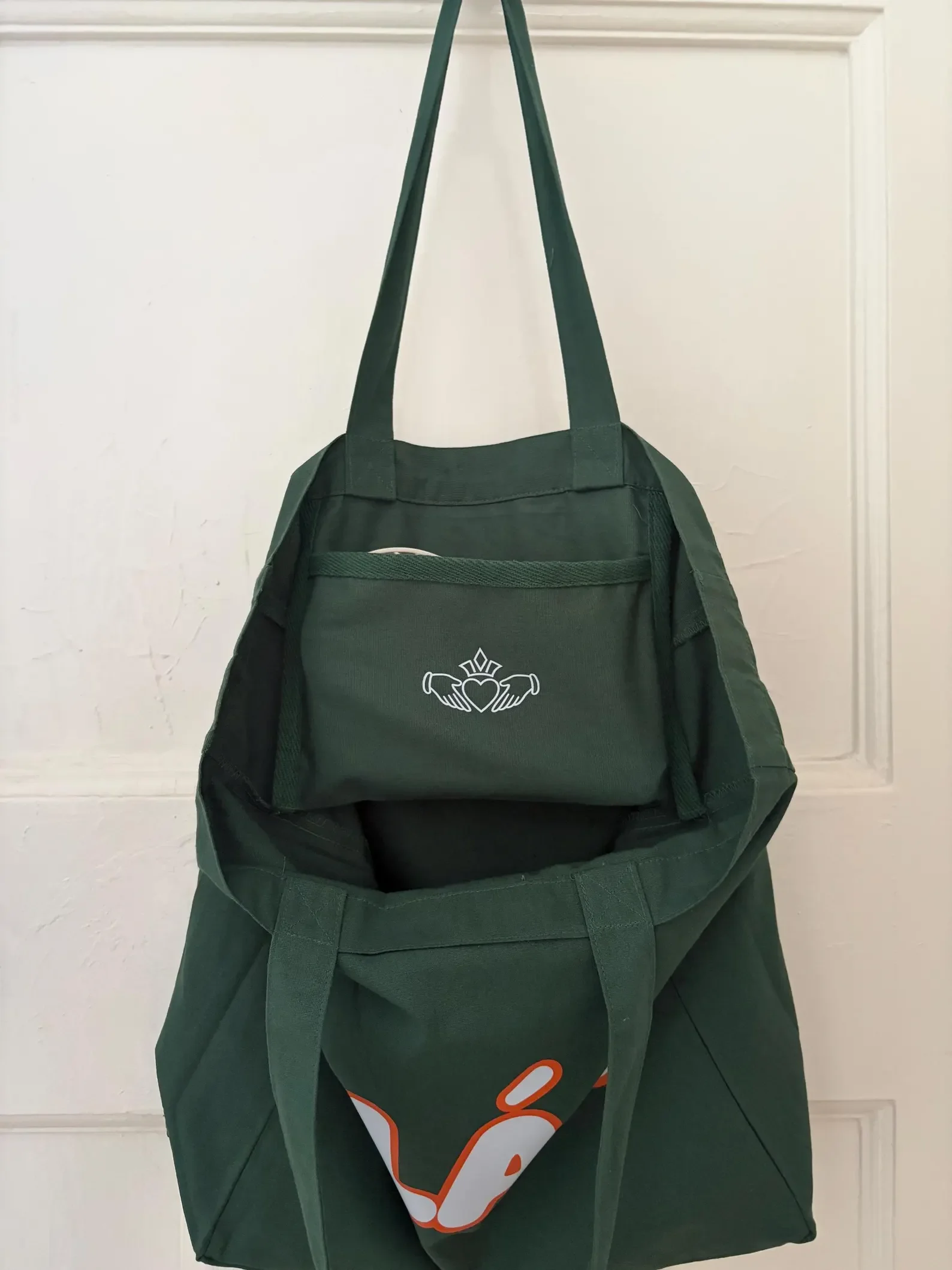 Irish tote bag featuring SLÁN logo in Irish tricolour colours