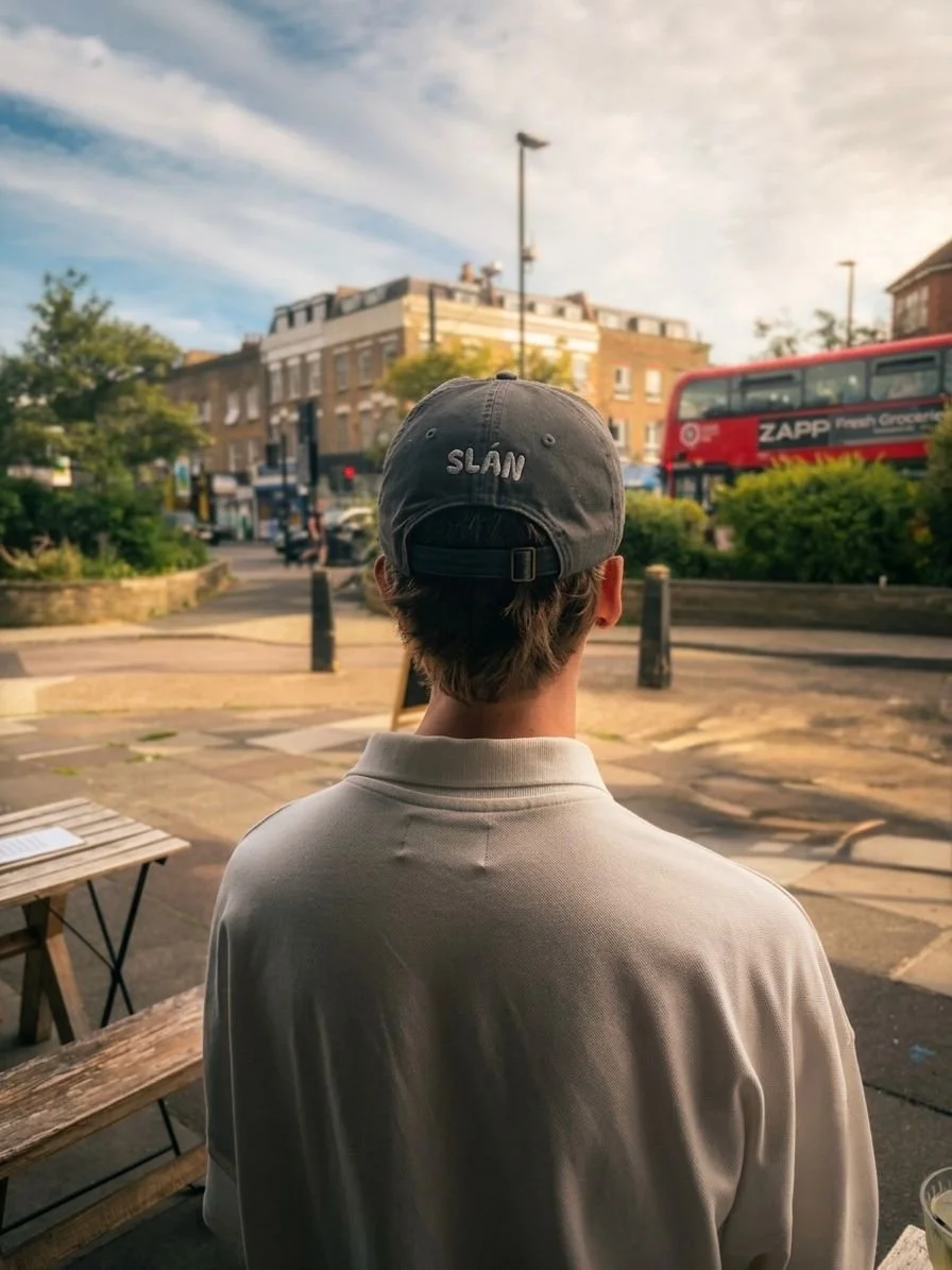 Organic Irish language baseball cap embroidered with the word Slán