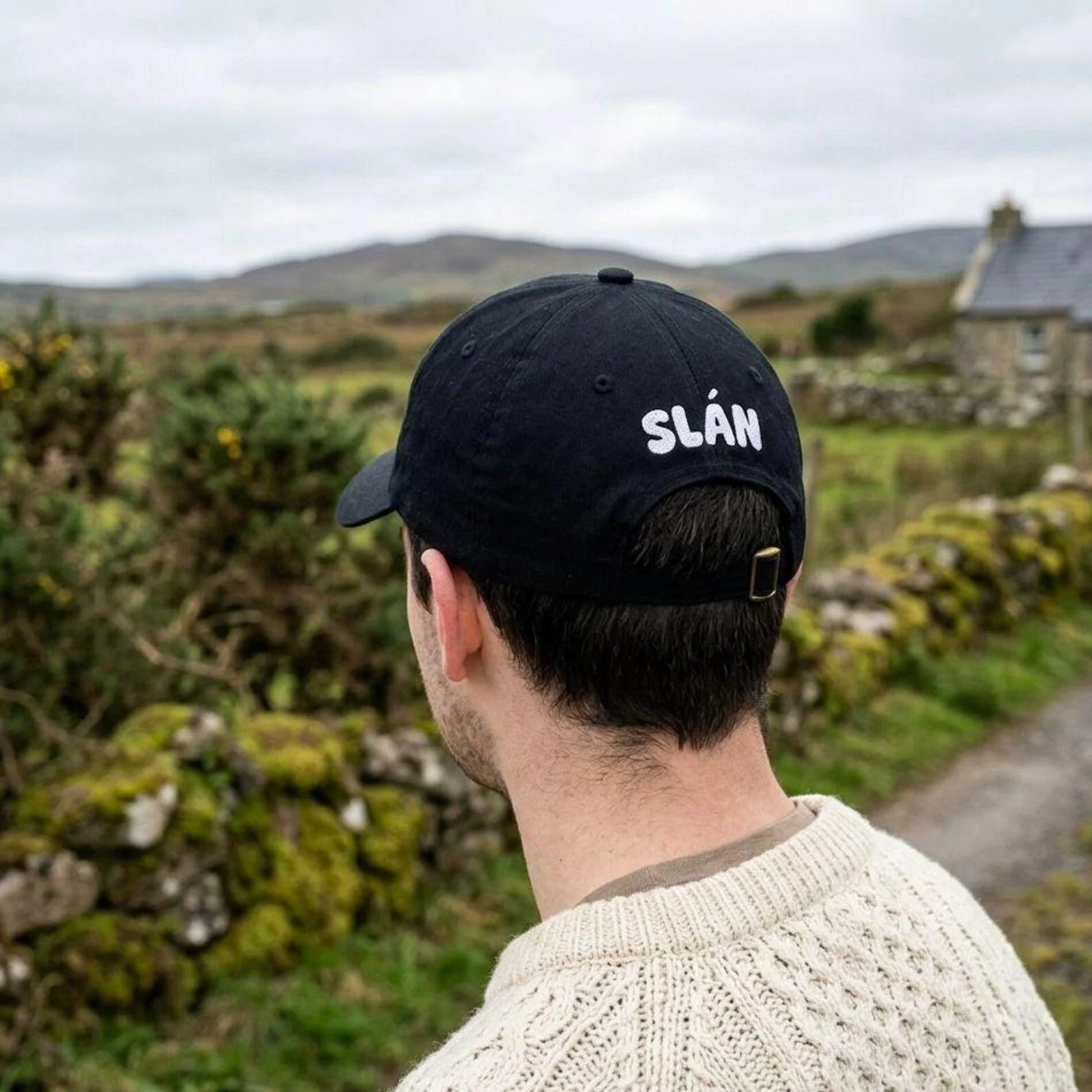 Organic Irish language baseball cap embroidered with the word Slán