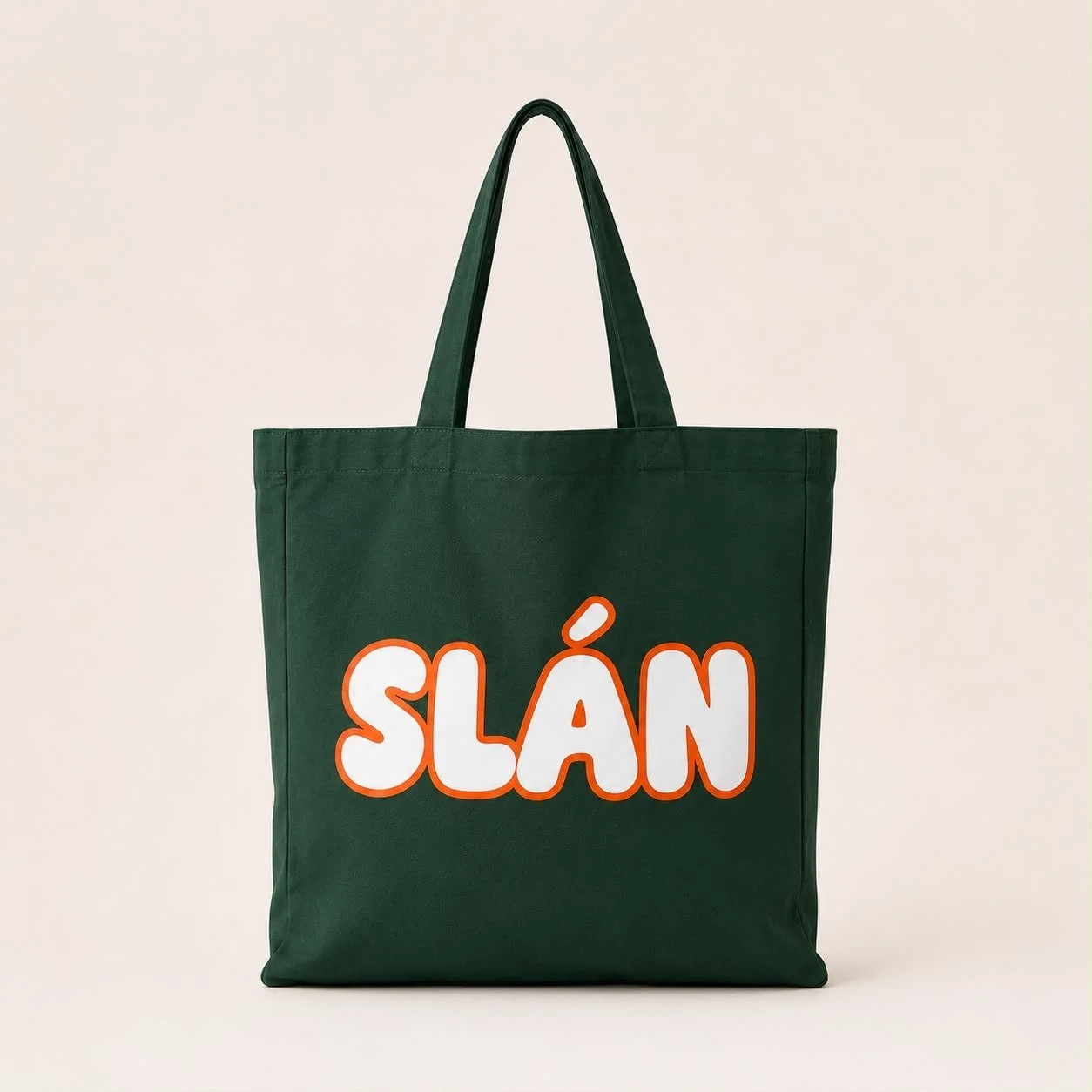 Irish tote bag featuring SLÁN logo in Irish tricolour colours