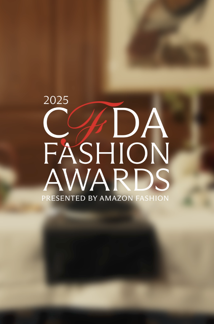 Text overlay on a blurred background announcing the 2025 CFA DA Fashion Awards presented by Amazon Fashion.