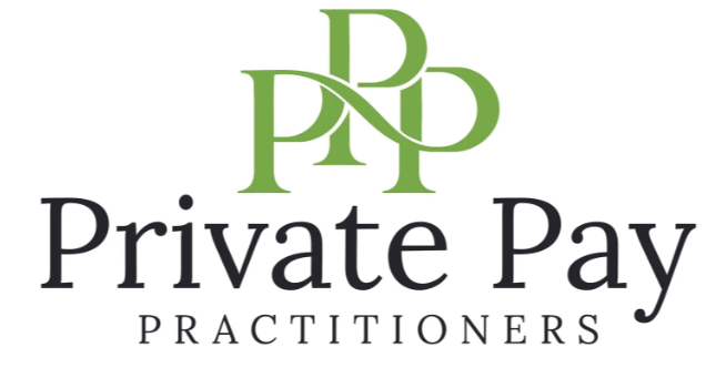 Logo with overlapping green letters 'P' and 'D' and the words 'Private Pay Practitioners' written below.