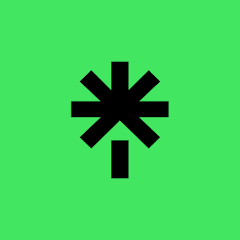 Black asterisk-like symbol on a bright green background.