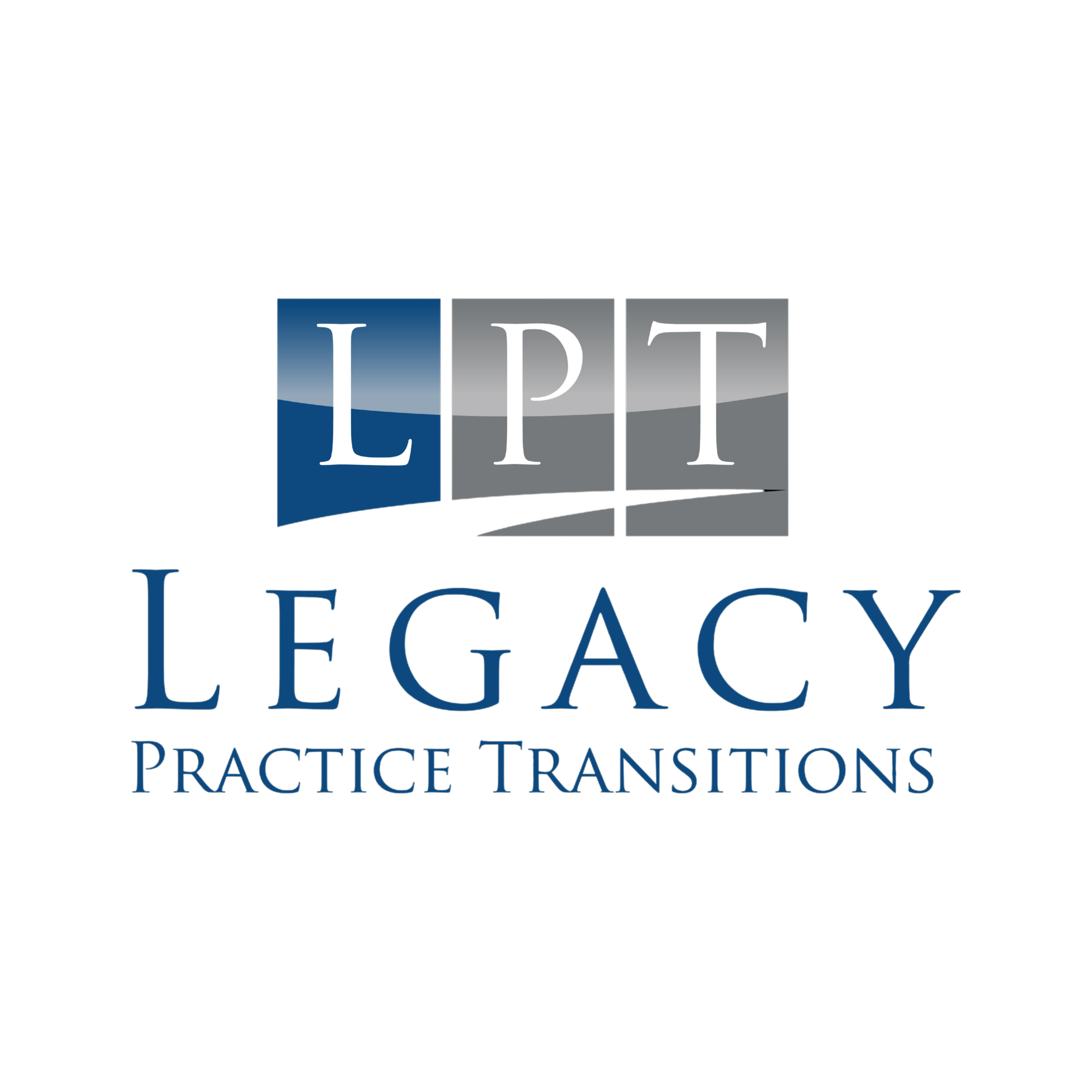 A logo with the words 'Legacy Practice Transitions' in blue and red text on a black background.