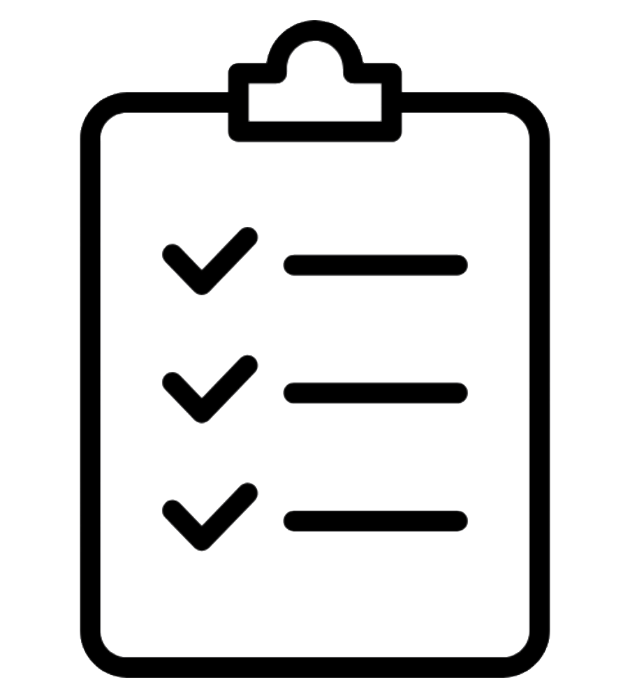 Outline of a clipboard with a checklist containing three checked items.