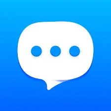 Blue background with a white speech bubble icon containing three dots