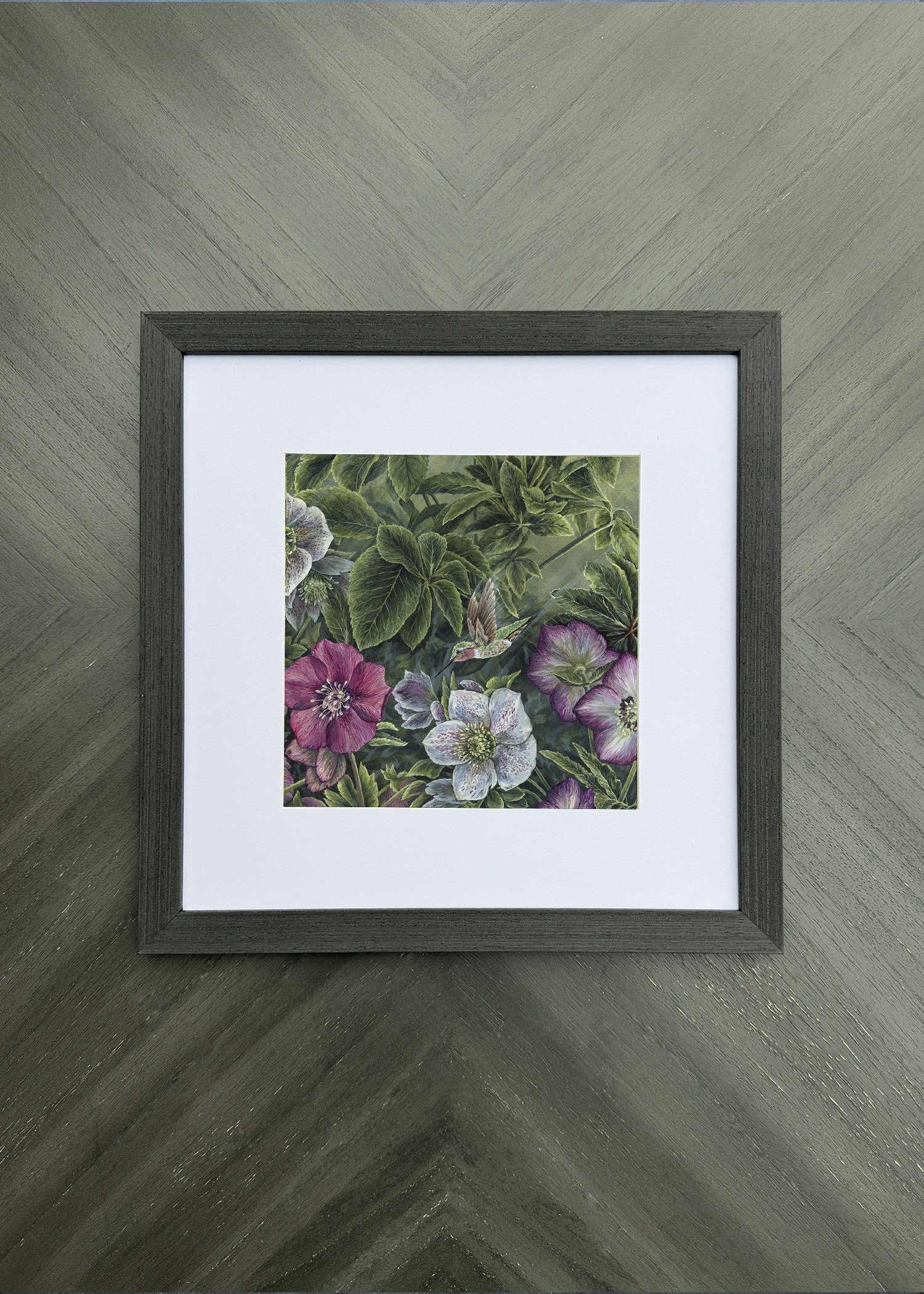 Winter Rose Print - Hummingbird 2 Square Frame
