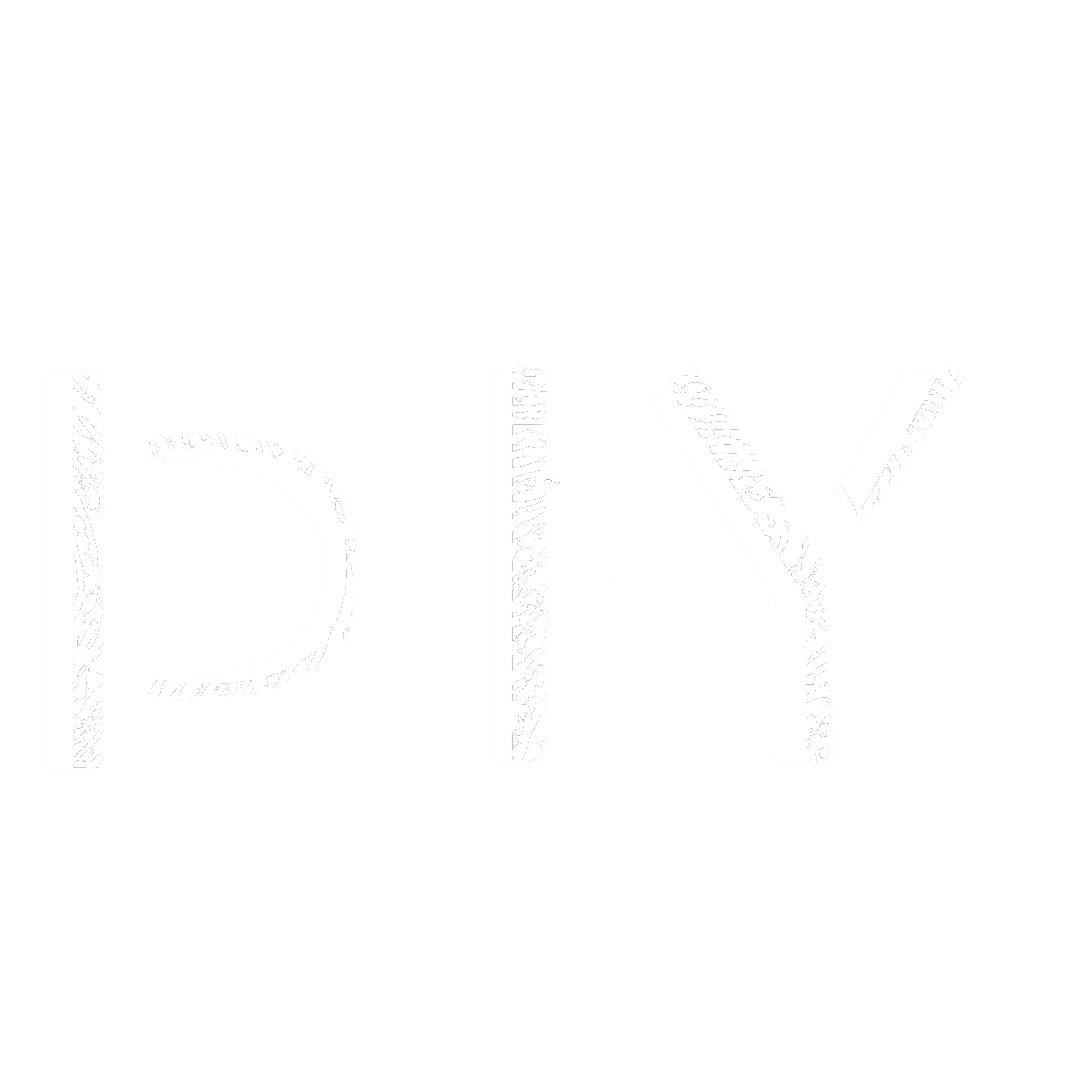 A black background with large white outlined letters spelling 'DIY' in a chalk-like style.