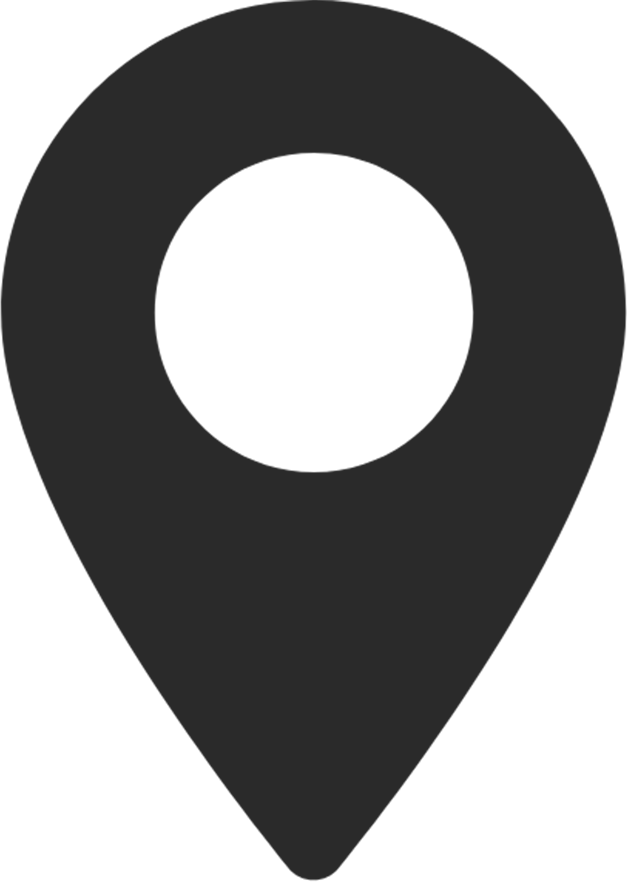 A black map location pin icon with a white circle in the center.