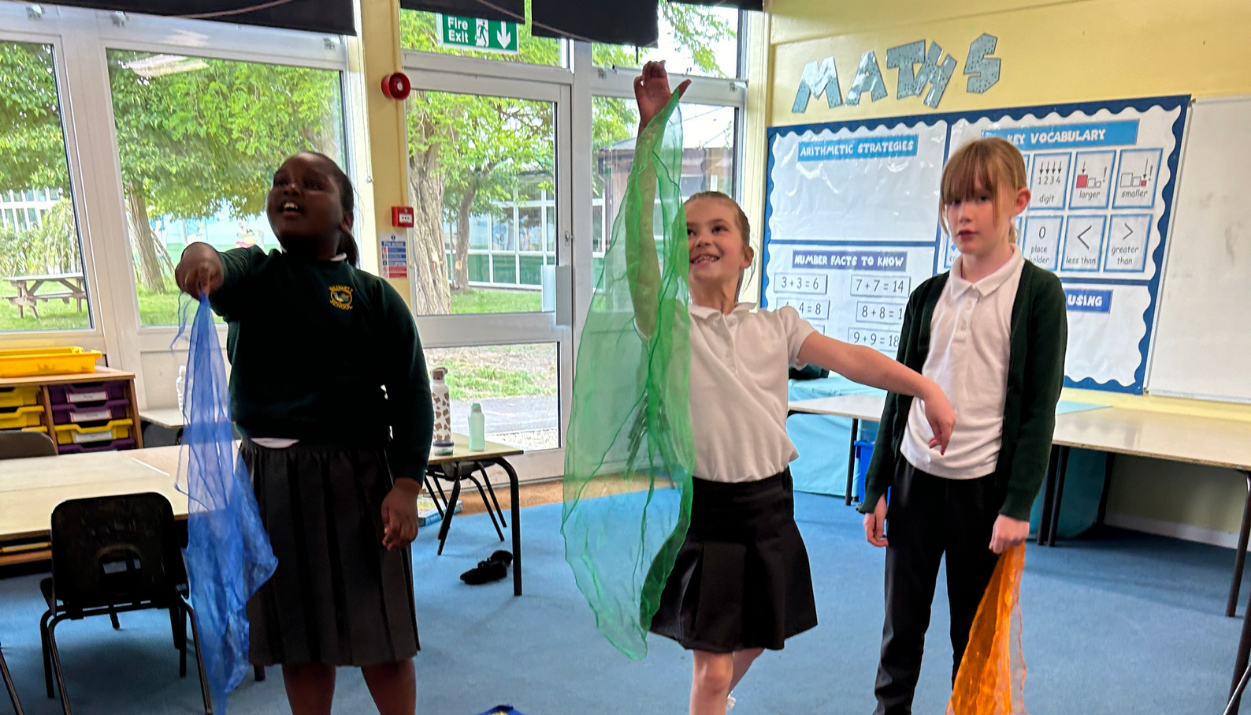 Children enjoying a mindfulness movement session in a Bedfordshire primary school.